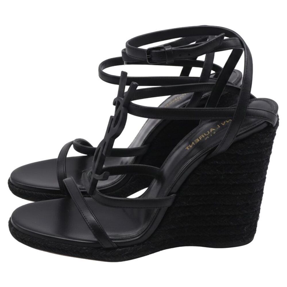 Saint Laurent Cassandra Espadrille 105 Wedges in Black Calfskin Leather - Picture 5 of 9
